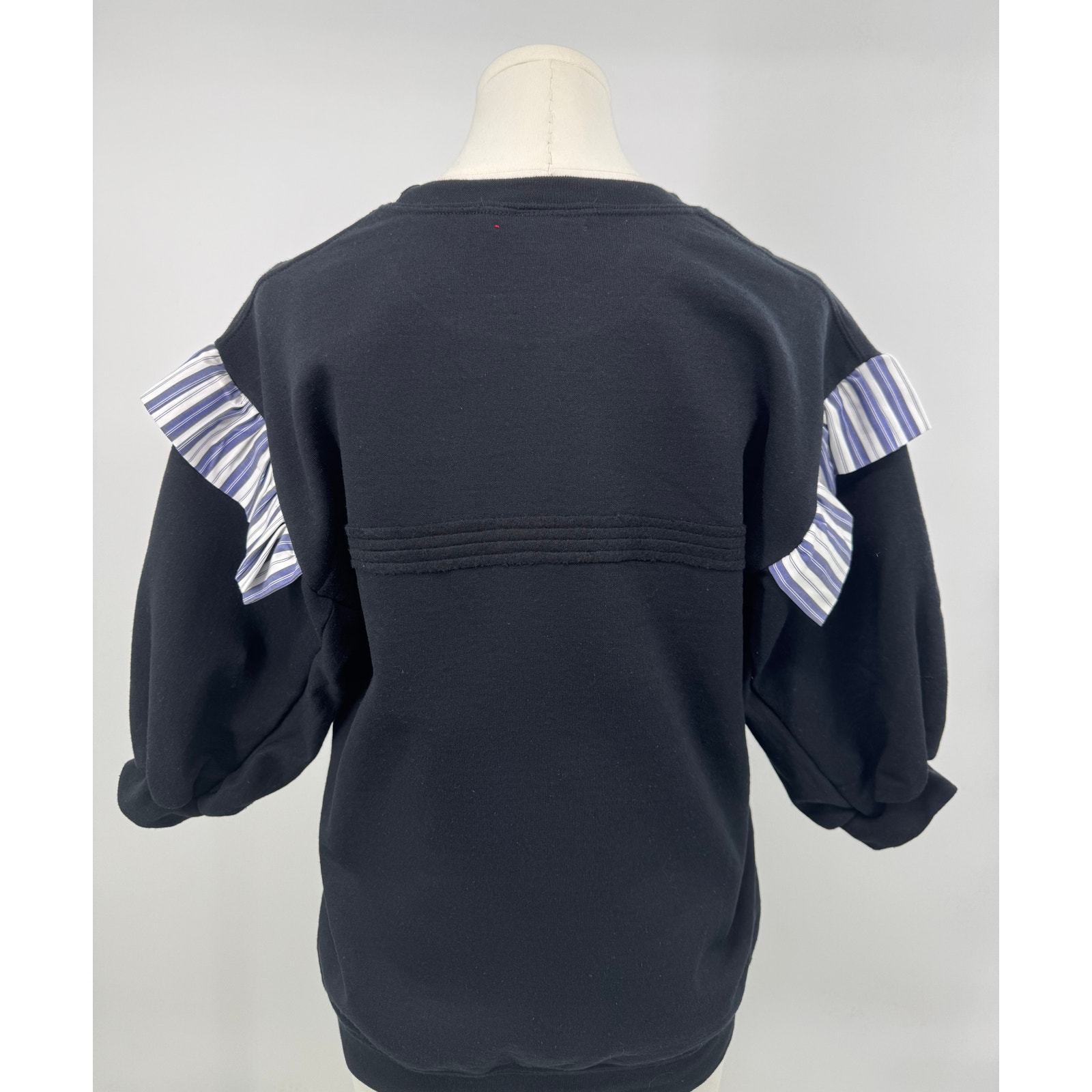 Rentrayage Black Navy Sweatshirt Short Sleeve Ruffle Oversized Xs Nwt — image 3 of 7
